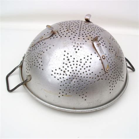 old metal straining box|vintage metal strainers.